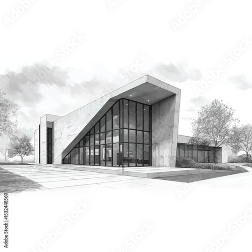 Contemporary Glass Building Sketch 