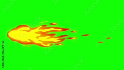 Cartoon fire , fire cartoon graphics, anime fire. Set cartoon loop animation fire or flame isolated on green background. 