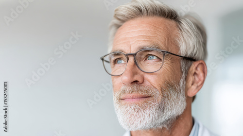 portrait of urologist confidently gazing to right set against clean ultrabright background