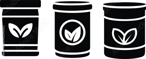 Three containers of herbal tea different sizes packaging design vector illustration symbol