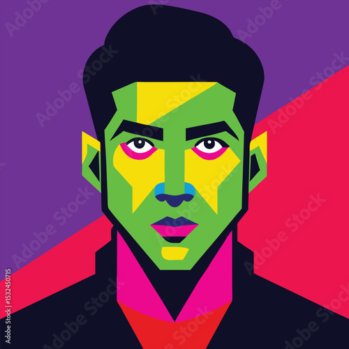 Smiling bearded man portrait in cartoon vector style