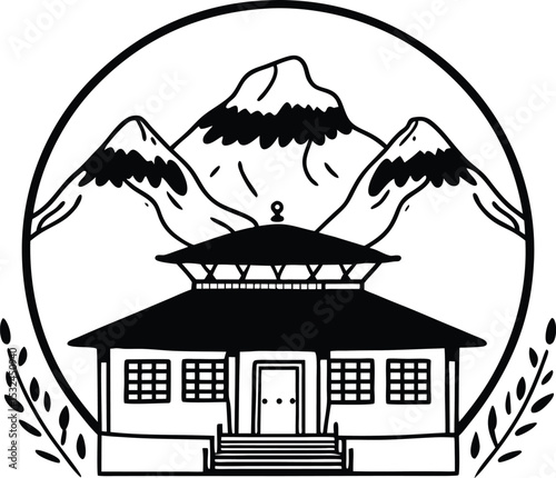 Himalayan Tea House Art Silhouette Vector ,house with a roof, heritage, tranquil, stylized, teahouse, rooftop, structure