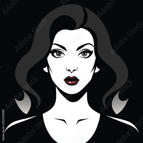 Portrait of a stylish woman with beautiful hair and elegant features in vector art style