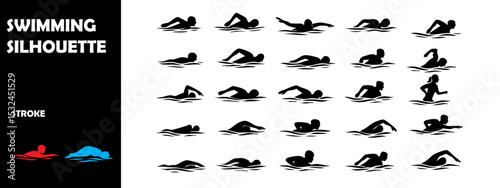 Swimming Silhouette Vector Set – Swimmers and Water Sports Action