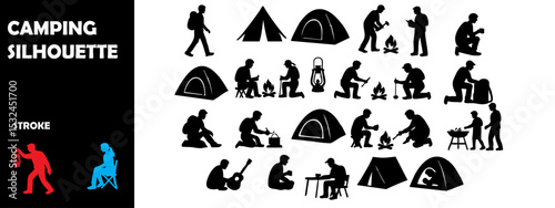 Camping Silhouette Vector Set – Outdoor Adventure and Tent Lifestyle