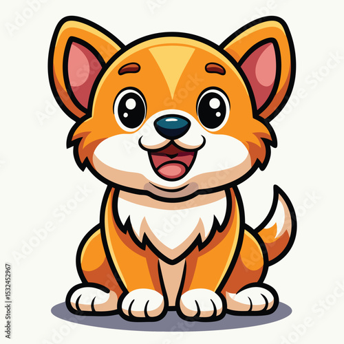 Adorable cartoon corgi puppy sitting happily