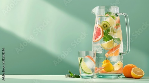 Infused Water in Pitcher and Glass with Citrus Fruits