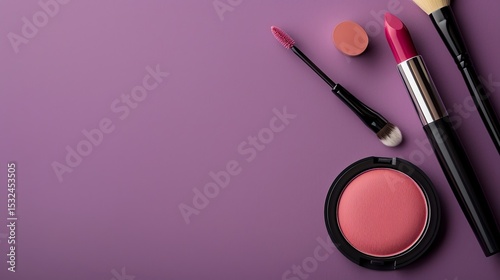 Makeup Products on Purple Background