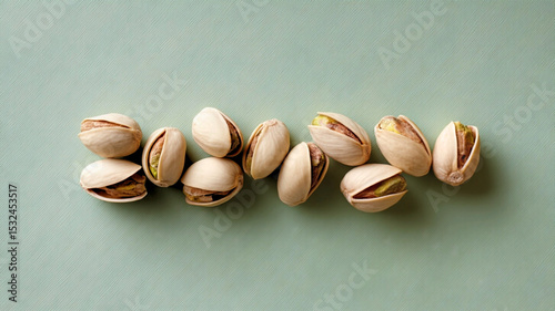Nuts arranged creatively on a pastel surface, showcasing their unique shapes and textures in artistic presentation