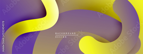 Abstract flowing shapes, vibrant colors. Purple, yellow, beige gradients create modern design. Smooth curves, layered effect.