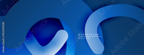 Abstract blue layers create dynamic composition. Smooth curves overlap, forming modern background design. Gradient shades add depth.