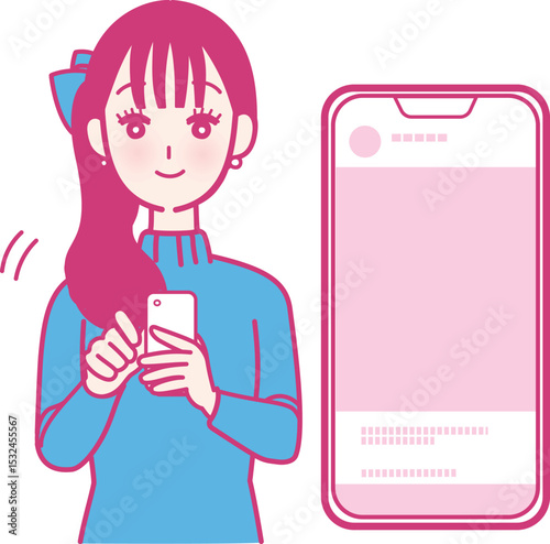 スマホでSNSを見る女性