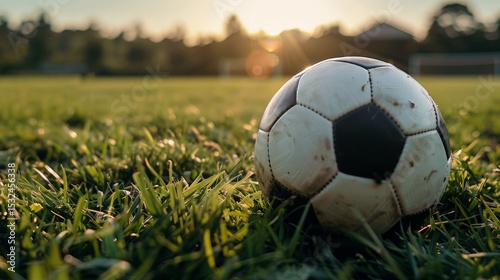 Soccer Ball on Grass Field with Goalposts