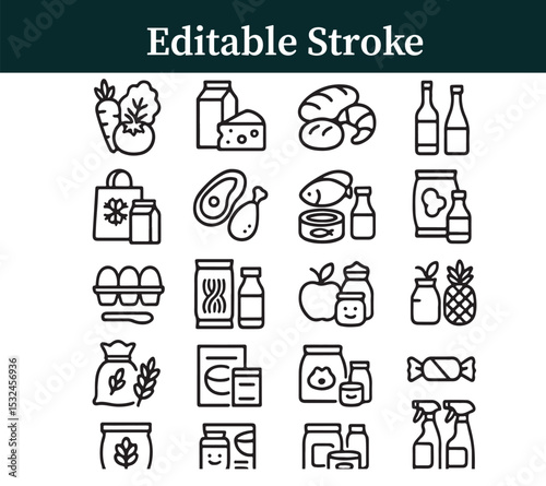 Grocery store icons fresh food dairy meat household items