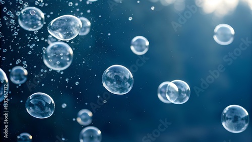 Wallpaper Mural Transparent bubbles of varying sizes float against a softly blurred blue backdrop, radiating delicate reflections and calm fluidity Torontodigital.ca