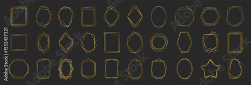 Set of Golden Geometric Frames. Elegant Polygonal Borders and Abstract Line Shapes for Luxury Branding, Wedding Invitations, Logos, and Modern Graphic Design