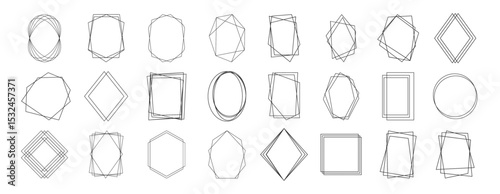 Geometric Frames Collection. Luxury Art Deco Polyhedron Borders, Decorative Line Elements and Abstract Polygon Shapes for Wedding Invitations, Cards, Posters and Elegant Design Templates