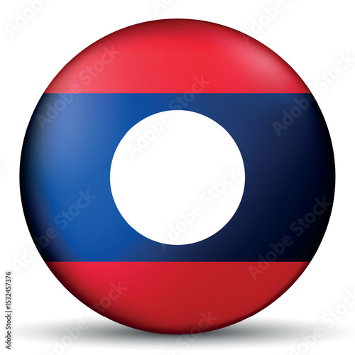 Glass light ball with flag of Laos. Round sphere, template icon. Lao People's Democratic Republic national symbol. Glossy realistic ball, 3D abstract vector illustration. Big bubble.
