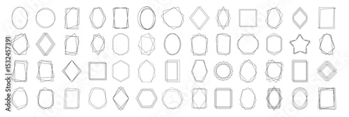 Geometric Frames Collection. Luxury Art Deco Polyhedron Borders, Decorative Line Elements and Abstract Polygon Shapes for Wedding Invitations, Cards, Posters and Elegant Design Templates