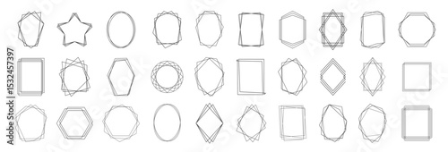 Geometric Frames Collection. Luxury Art Deco Polyhedron Borders, Decorative Line Elements and Abstract Polygon Shapes for Wedding Invitations, Cards, Posters and Elegant Design Templates