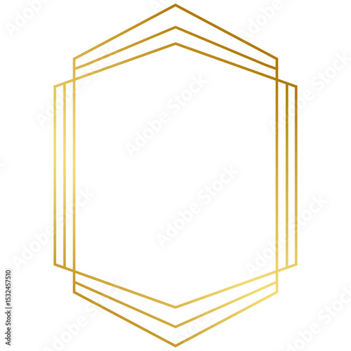 Golden Geometric Frame. Elegant Polygonal Border and Abstract Line Shape for Luxury Branding, Wedding Invitation, Logo, and Modern Graphic Design