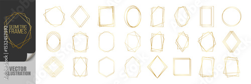 Set of Golden Geometric Frames. Elegant Polygonal Borders and Abstract Line Shapes for Luxury Branding, Wedding Invitations, Logos, and Modern Graphic Design
