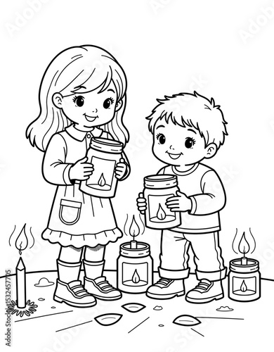 Children making lanterns with jars and candles for Science Projects and Crafts  