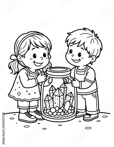 Children holding a jar of colorful crystals for science projects  
