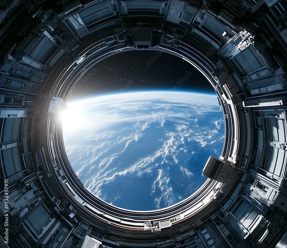 Fototapeta premium Space Station Observation Deck: Earthrise View , 