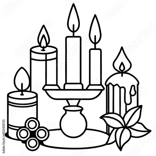 A vector of a beautiful candle stand outline design Art & Illustration