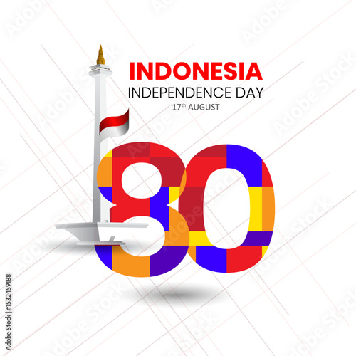 80 th logo happy Independence day Indonesia greetings. Abstract vector illustration design