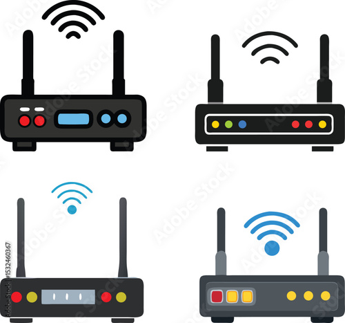 Wireless internet router modem connection technology vector illustration symbol