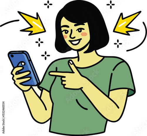 Happy woman showing her smartphone screen with excited expression, woman, girl, smartphone, mobile, phone, digital