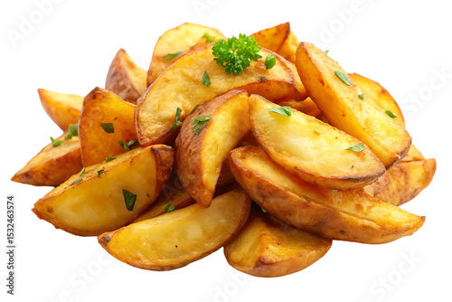 Fried potato wedges isolated on white background