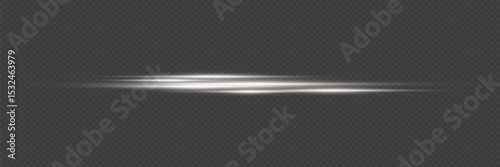 White glowing line with flash effect. On a transparent background.