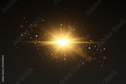 Light explosion of sparks, light rays and stars.