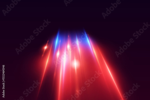 Neon light speed lines, effect of light rays and flashes.