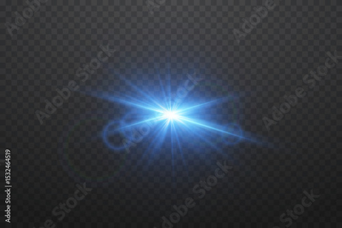 Blue star flash and 
lens light. On a transparent background.