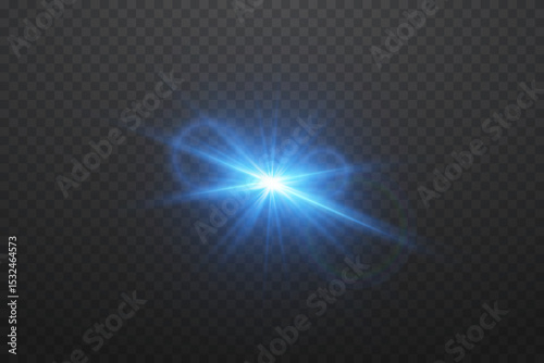 Blue star flash and 
lens light. On a transparent background.