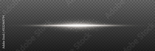 White glowing line with flash effect. On a transparent background.