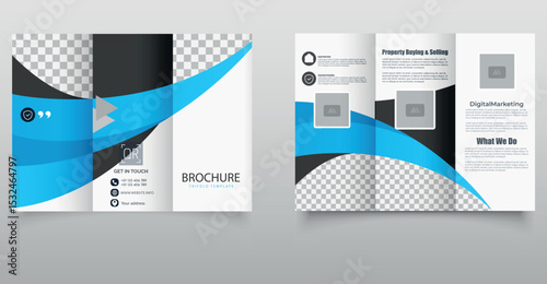 Corporate Trifold Brochure with Blue Wave Design, ideal for marketing and corporate use.