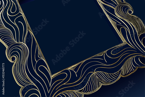 Elegant gold decorative frame on a dark blue background  