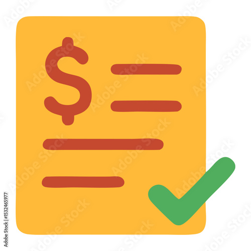 Colorful invoice with checkmark indicating approval, symbolizing financial transactions and agreements