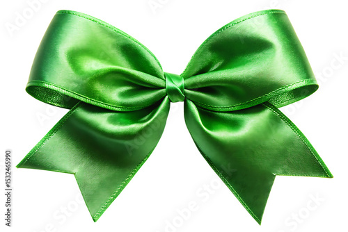 Green satin ribbon bow isolated on white background