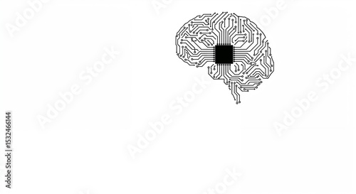 A graphic shows a brain formed from intricate circuit patterns, symbolizing the blend of human cognition and advanced technology. The design reflects innovation and creativity in digital science.