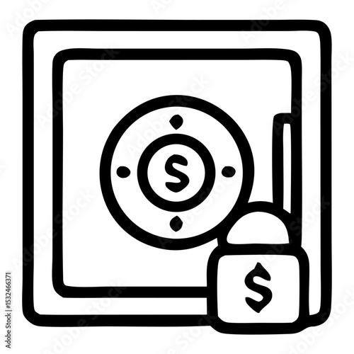 Illustration of a secure safe with a lock featuring a dollar sign, symbolizing financial security and savings