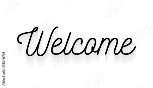 Elegant 'Welcome' lettering in modern calligraphy style – decorative hand-drawn vector stock illustration for greeting cards, invitations, posters, and digital designs.