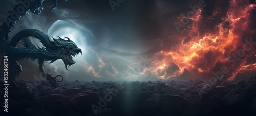 Galaxy Version of dragon vs Kraken world, ai generative