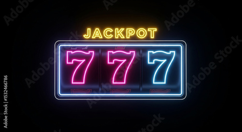 Minimalist neon slot machine 777. Jackpot lettering design