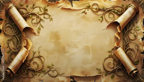 Antique Scroll with Floral Border – Blank Vintage Parchment